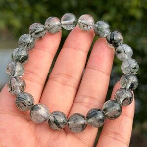 Natural Green Rutilated Quartz Stretch Bracelet 10mm Gemstone Beads 7" 1095